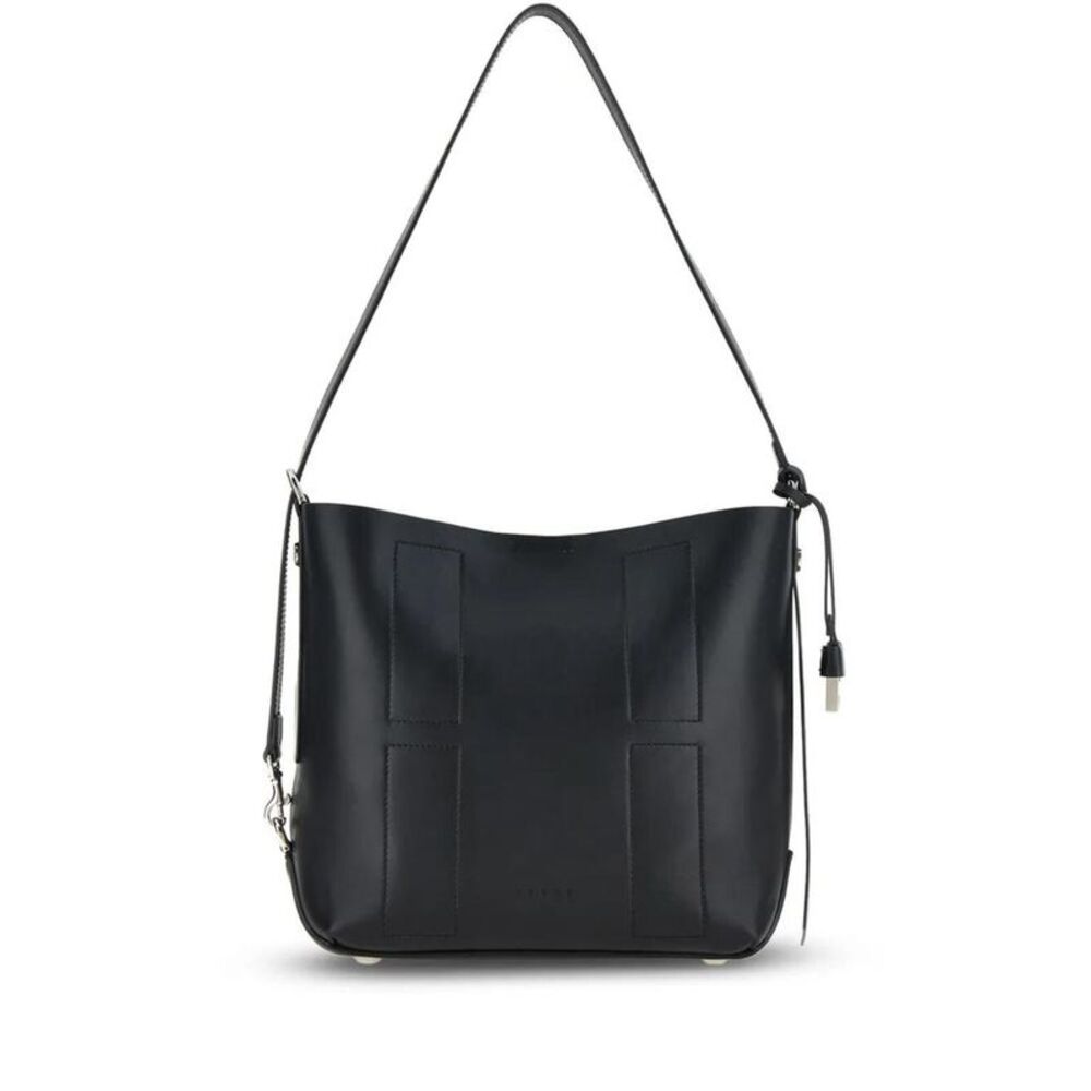 HOGAN Leather Tote Bag with Embossed Design Women BLACK Handbags